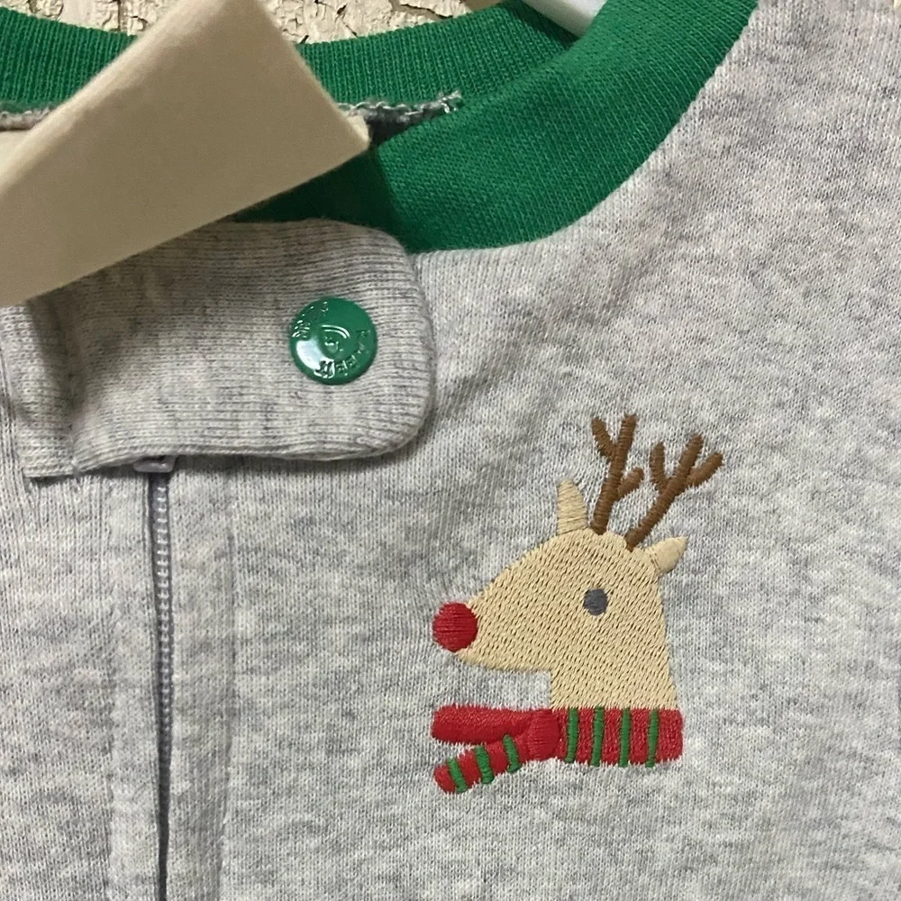 My First Christmas organic embroidered full zip onesie